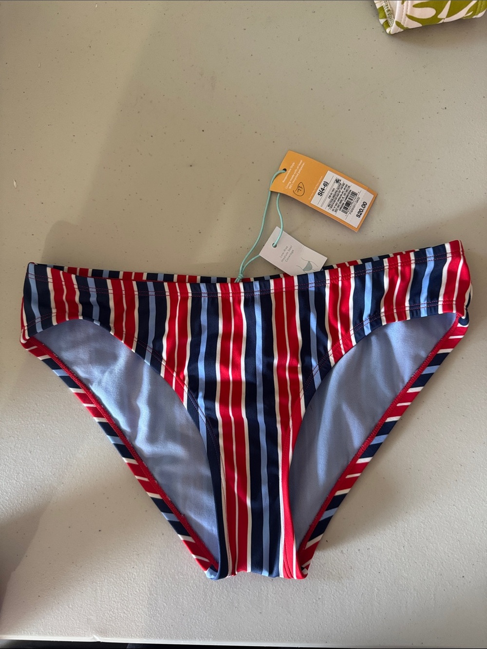 Kona Sol Red, Navy & White Striped Bikini Bottom
